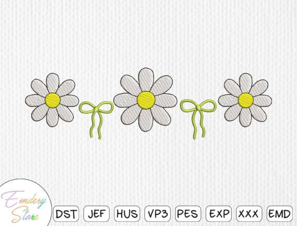 Charming Daisy and Green Bow Embroidery Design