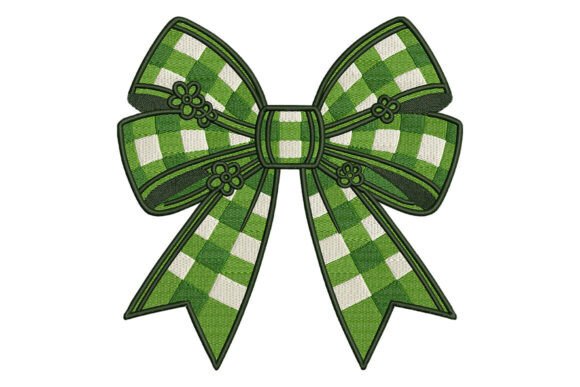 Charming Green Gingham Bow Embroidery