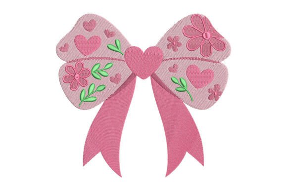 Charming Valentine Heart Bow Embroidery Design