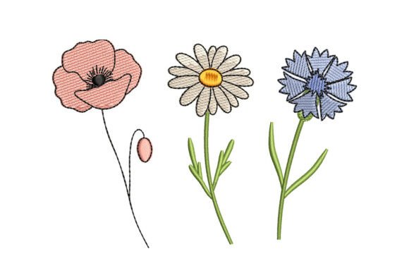Cute Wildflower Trio: A Charming Embroidery Design