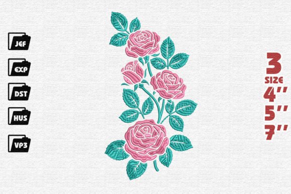 Elegant Rose Embroidery: A Festive and Graceful Design