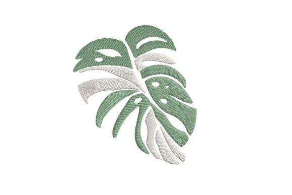 Fresh and Modern: Striped Monstera Leaf Embroidery